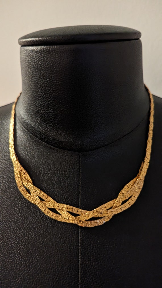 Vintage Gold Braided Choker Necklace 1980s