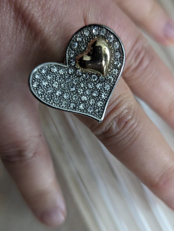 Vintage Rhinestone Heart Adjustable Ring Stocking… - image 5
