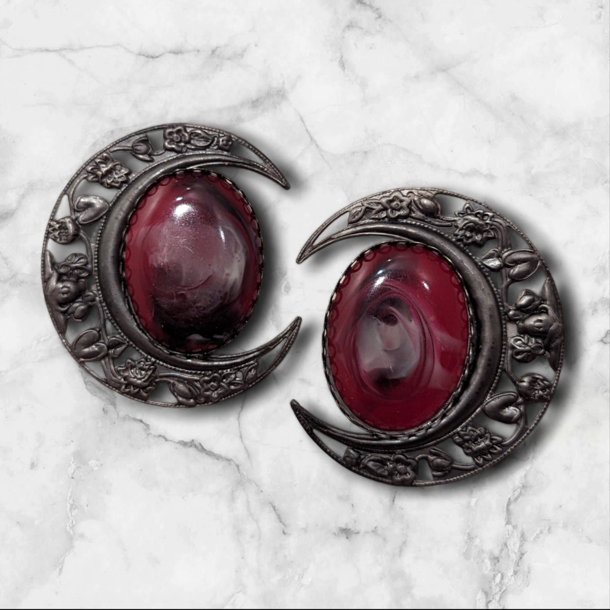 Vintage Moon Earrings with Marble Stones On trend color for fall