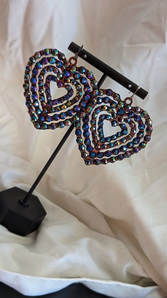 Vintage Colorful Heart Earrings - image 4
