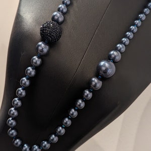 Vintage Metallic Blue Long Beaded Necklace