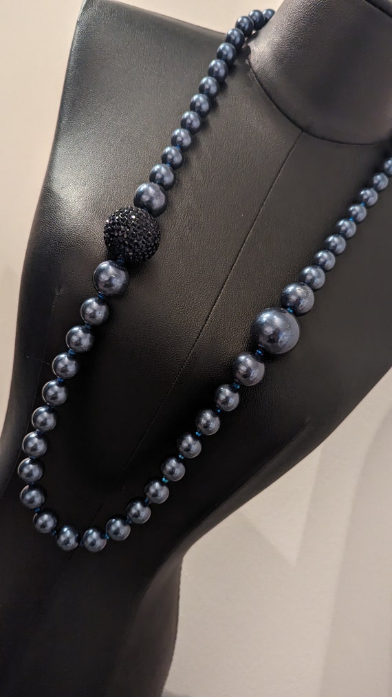 Vintage Metallic Blue Long Beaded Necklace