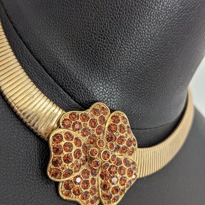 Rhinestone Flower on a Golden Choker Upcycled