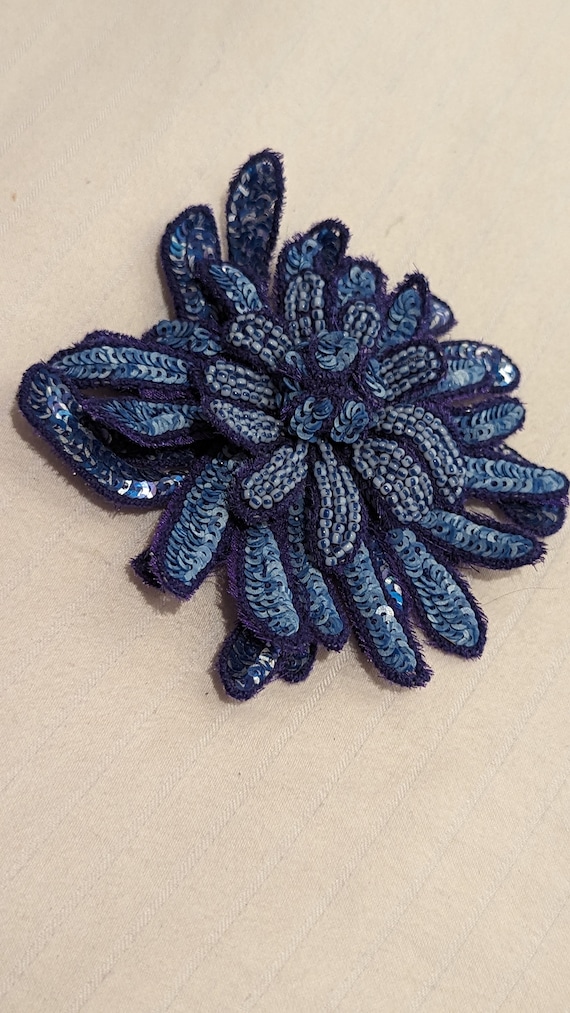 Vintage Flower Beaded Brooch in Blue made in Italy