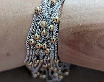 80s Napier Silver Multiple Chains with Golden Beaded Accents