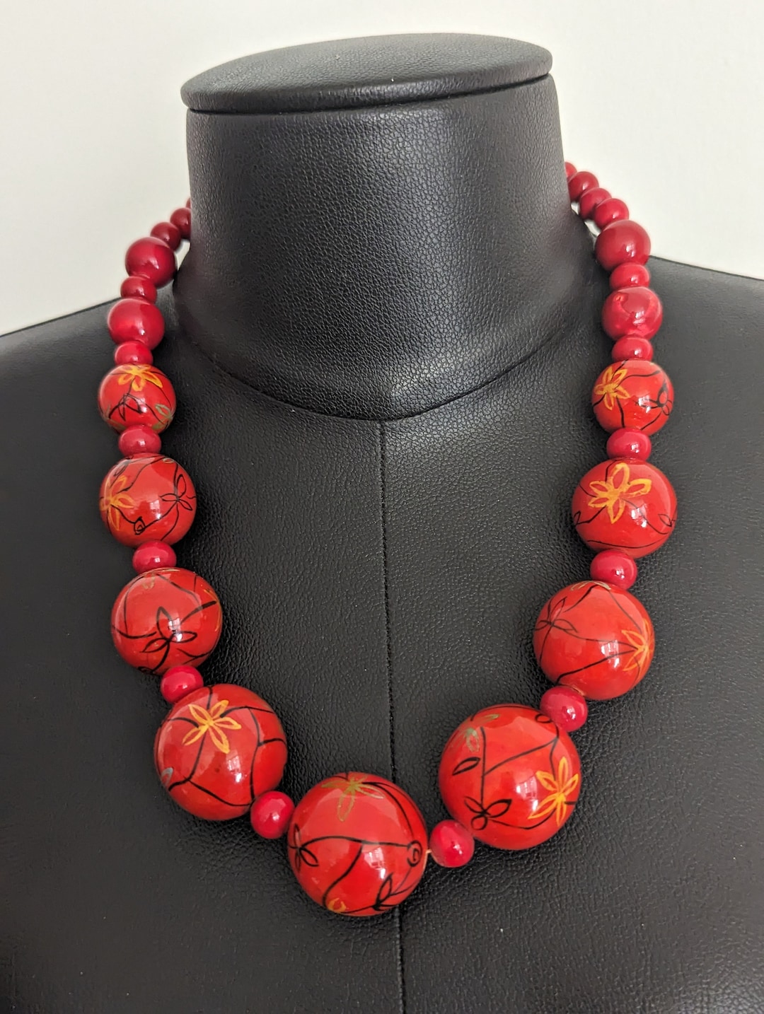 80s Painted Beaded Necklace Gold Girls Etsy