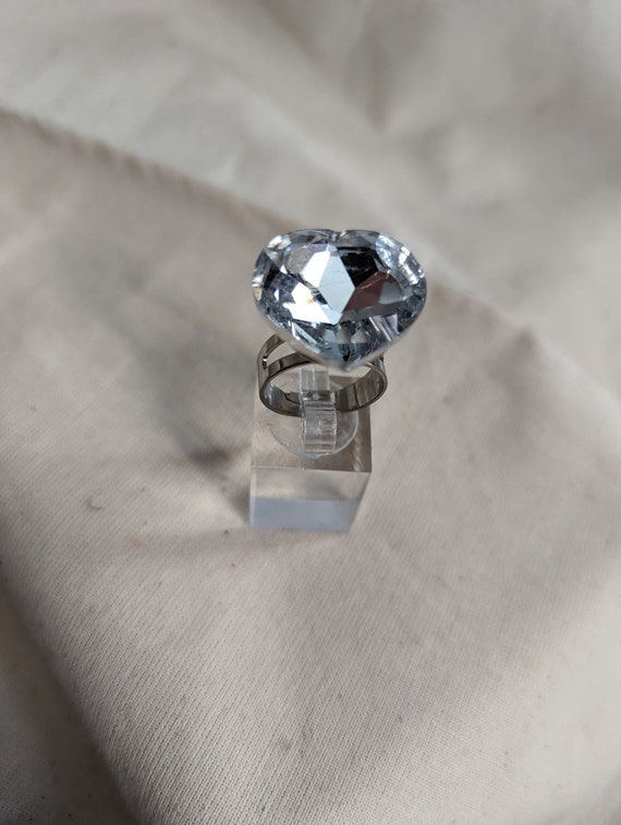 Vintage Heart Rhinestone Adjustable Ring Y2K Diva… - image 2