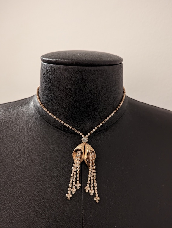 60s Rhinestone and Gold Choker Necklace - image 2