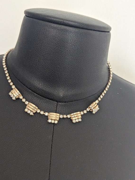 50s Art Deco Rhinestone Choker Necklace - image 4