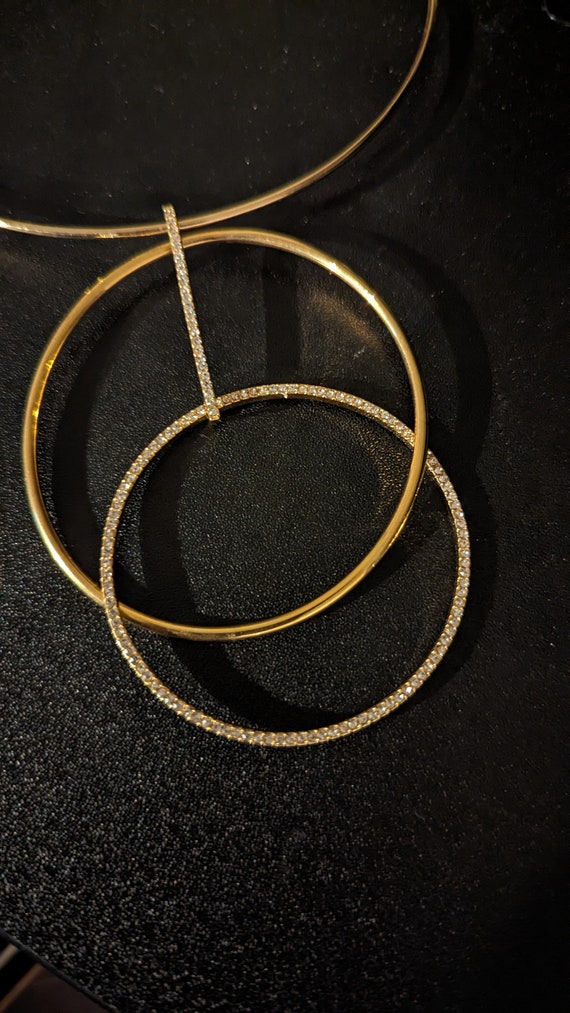 Vintage Mod Necklace Gold and Rhinestones - image 4