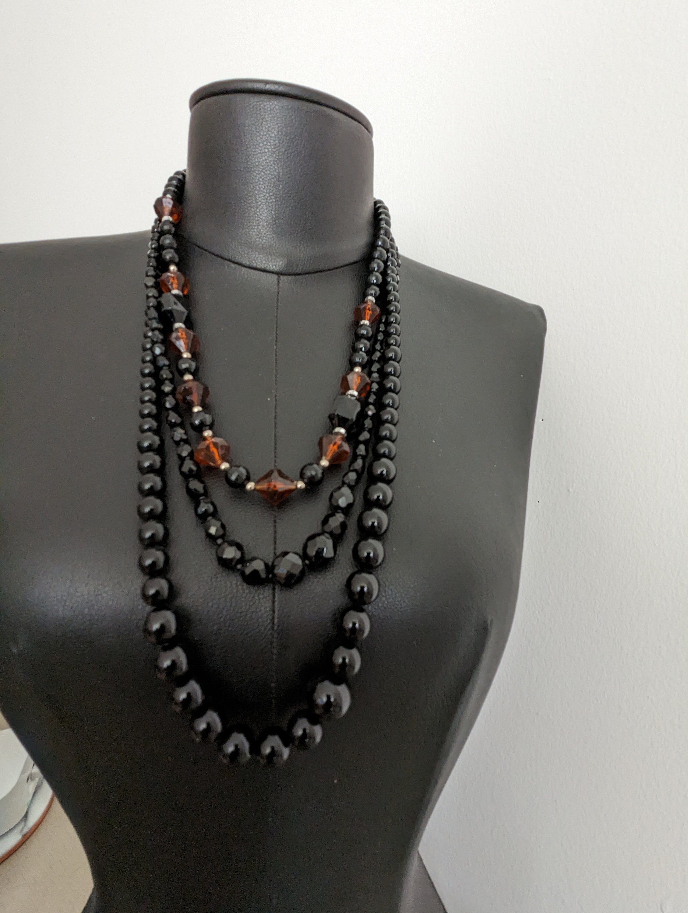 Vintage Trio of Necklaces Black Beaded Necklaces With Accent Vintage Trio of Necklaces Black Beaded Necklaces With Accent