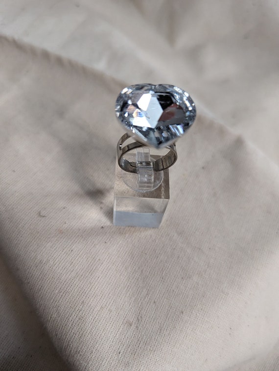 Vintage Heart Rhinestone Adjustable Ring Y2K Diva… - image 3