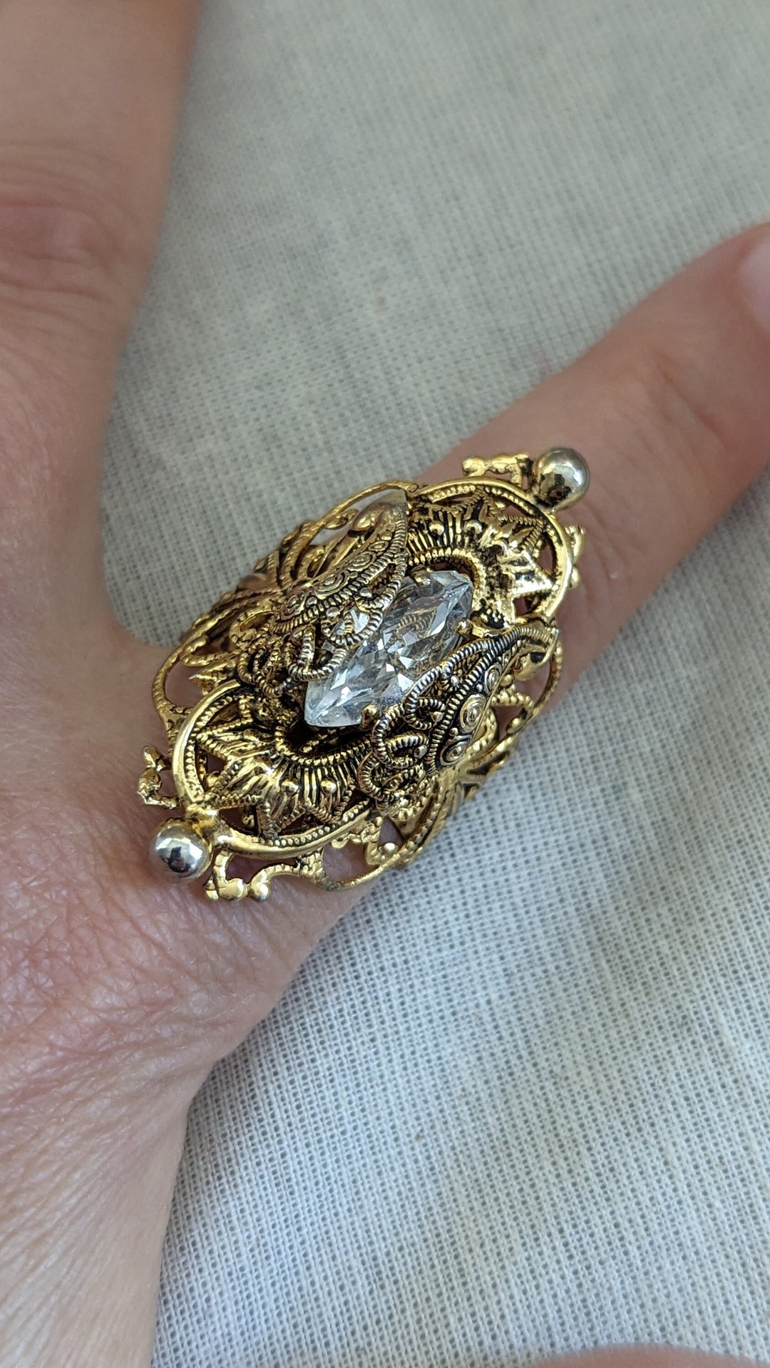 Vintage Gold Statement Ring Adjustable Etsy