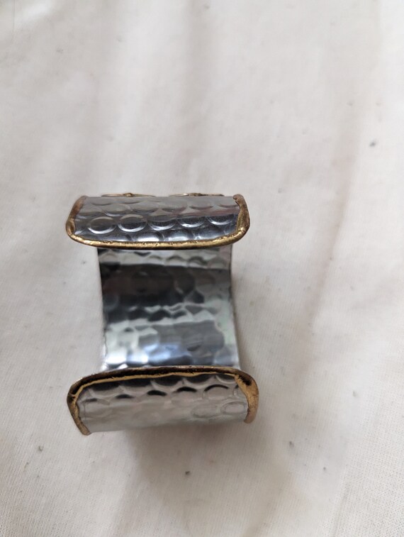 80s Silver Decorative Cuff Bracelet - image 6