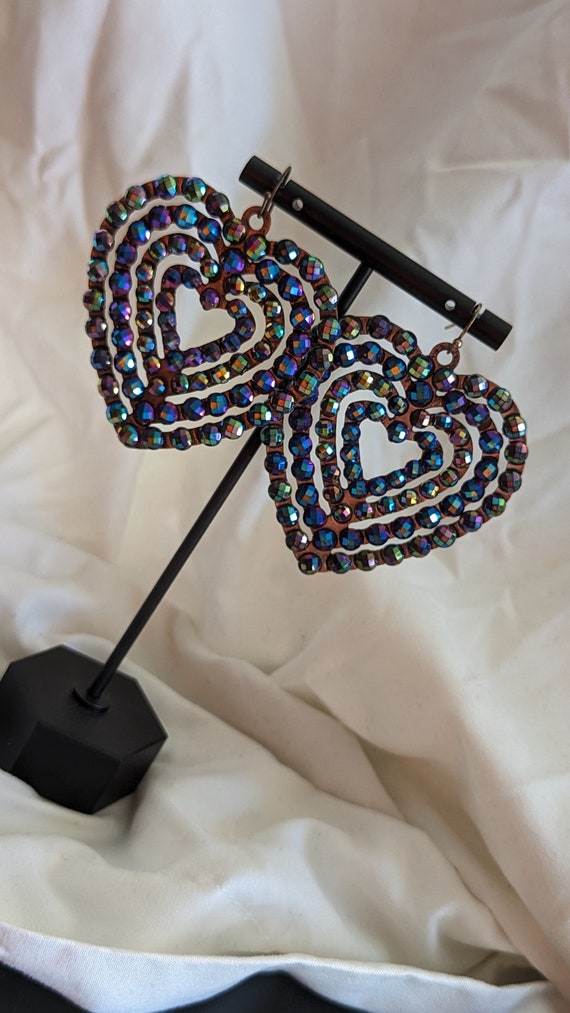 Vintage Colorful Heart Earrings - image 5