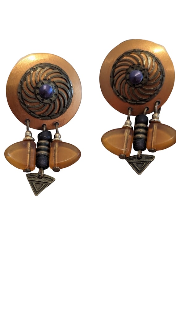 Vintage Western Copper Dangle Earrings 1980s