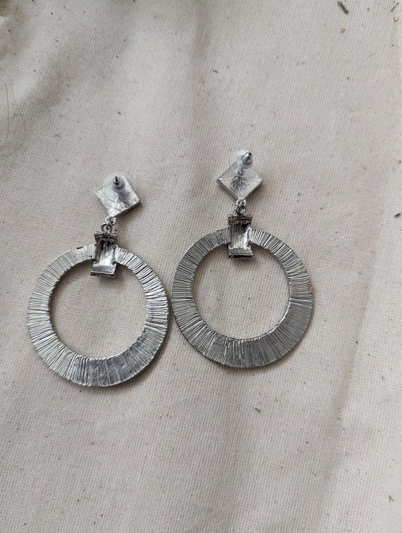 90s Rhinestone Hoop Dangle Earrings - image 4