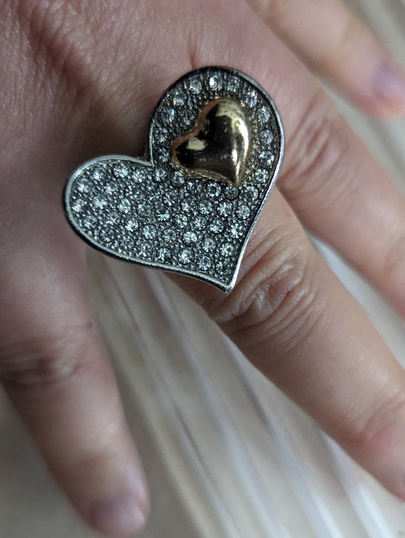 Vintage Rhinestone Heart Adjustable Ring Stocking… - image 8