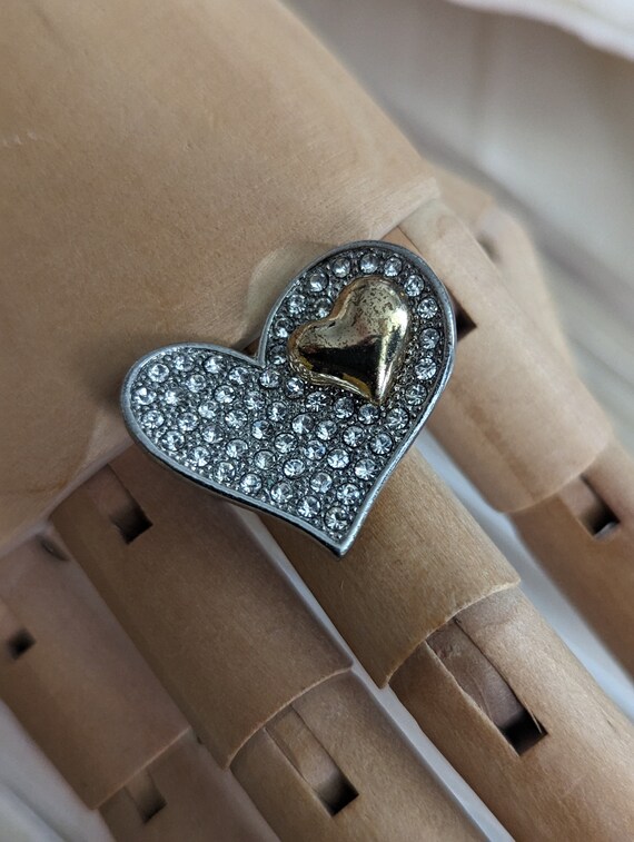 Vintage Rhinestone Heart Adjustable Ring Stocking… - image 1