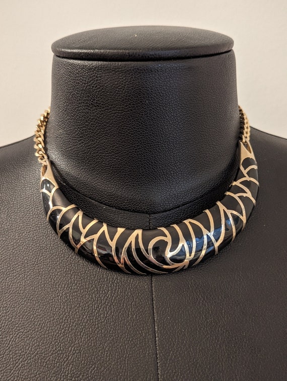 70s Monet Black decorative Bar Adjustable Necklace