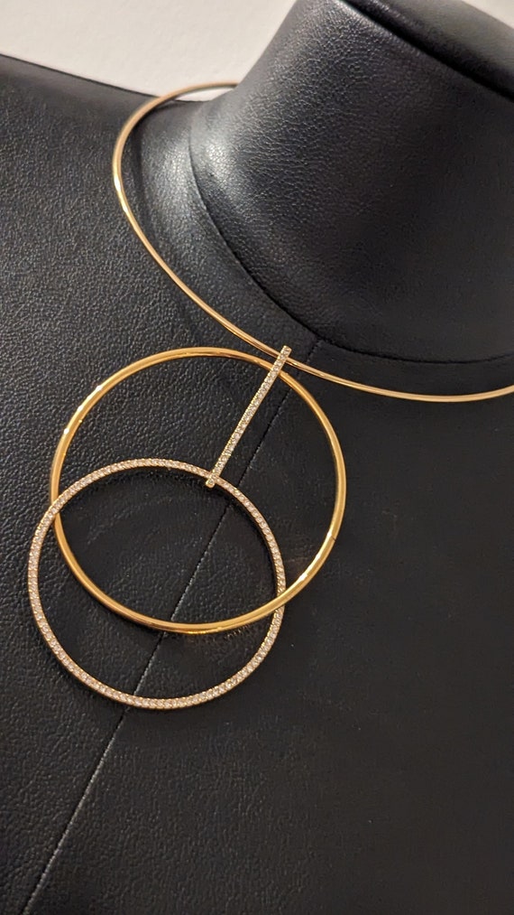 Vintage Mod Necklace Gold and Rhinestones - image 10