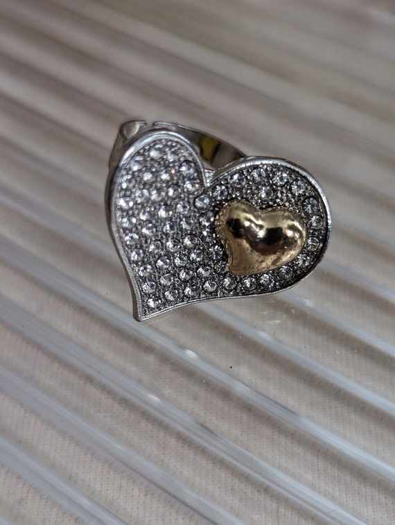 Vintage Rhinestone Heart Adjustable Ring Stocking… - image 2