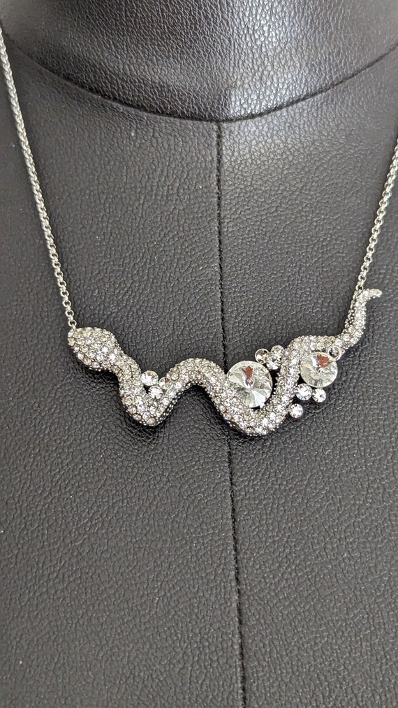 Vintage Rhinestone Snake Necklace Silver