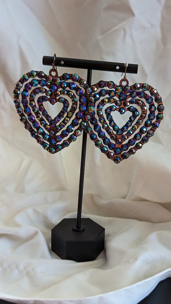 Vintage Colorful Heart Earrings - image 3