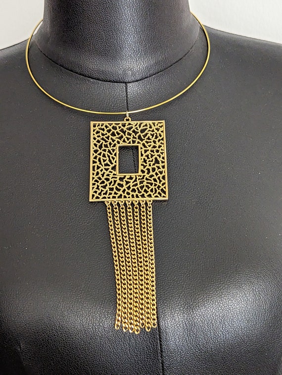 60s Gold Pendant with Tassels - image 2