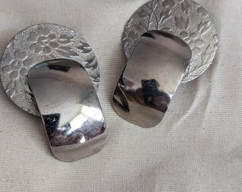 80s Silver Geometric Pierced Earrings