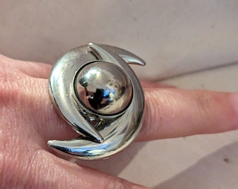 Anillo de ojo abstracto de plata ajustable