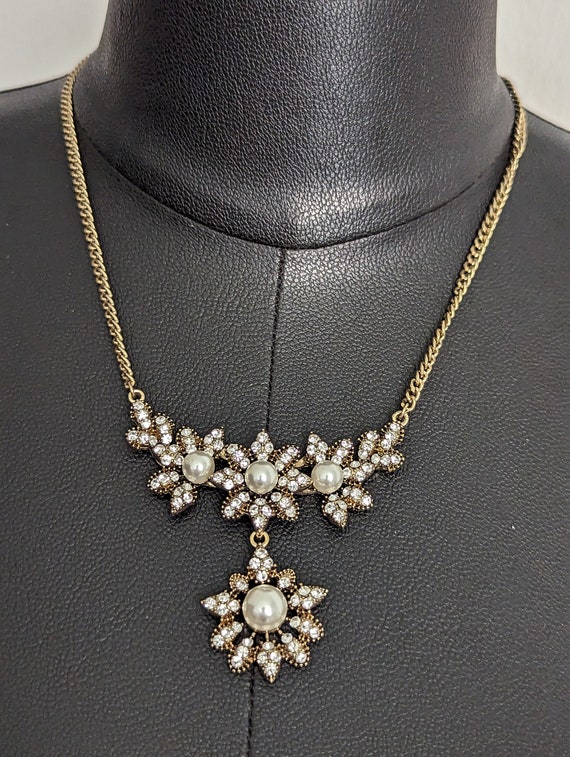 Vintage Snowflake Rhinestone Necklace - image 1