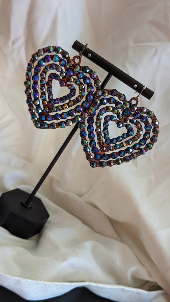 Vintage Colorful Heart Earrings - image 6