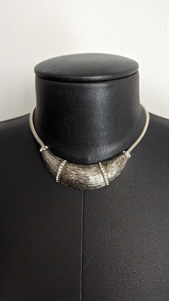 Vintage Silver Choker Pendant Necklace with Rhines