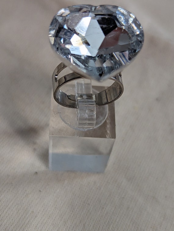 Vintage Heart Rhinestone Adjustable Ring Y2K Diva… - image 7