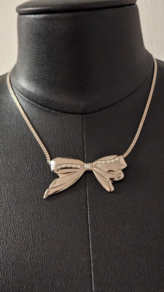 Vintage Silver Bow with Rhinestone