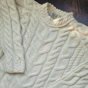 Vintage Aran Merino Wool Sweater Size L Cable Knit Sweater Made in Ireland