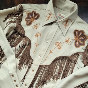 Vintage 70&#39;s H Bar C California Ranchwear Embroidered Fringed Shirt  Size XL Western Shirt Made in USA