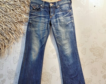 Jean Edwin 503 bleu voyage vintage des années 2000 taille basse taille basse
