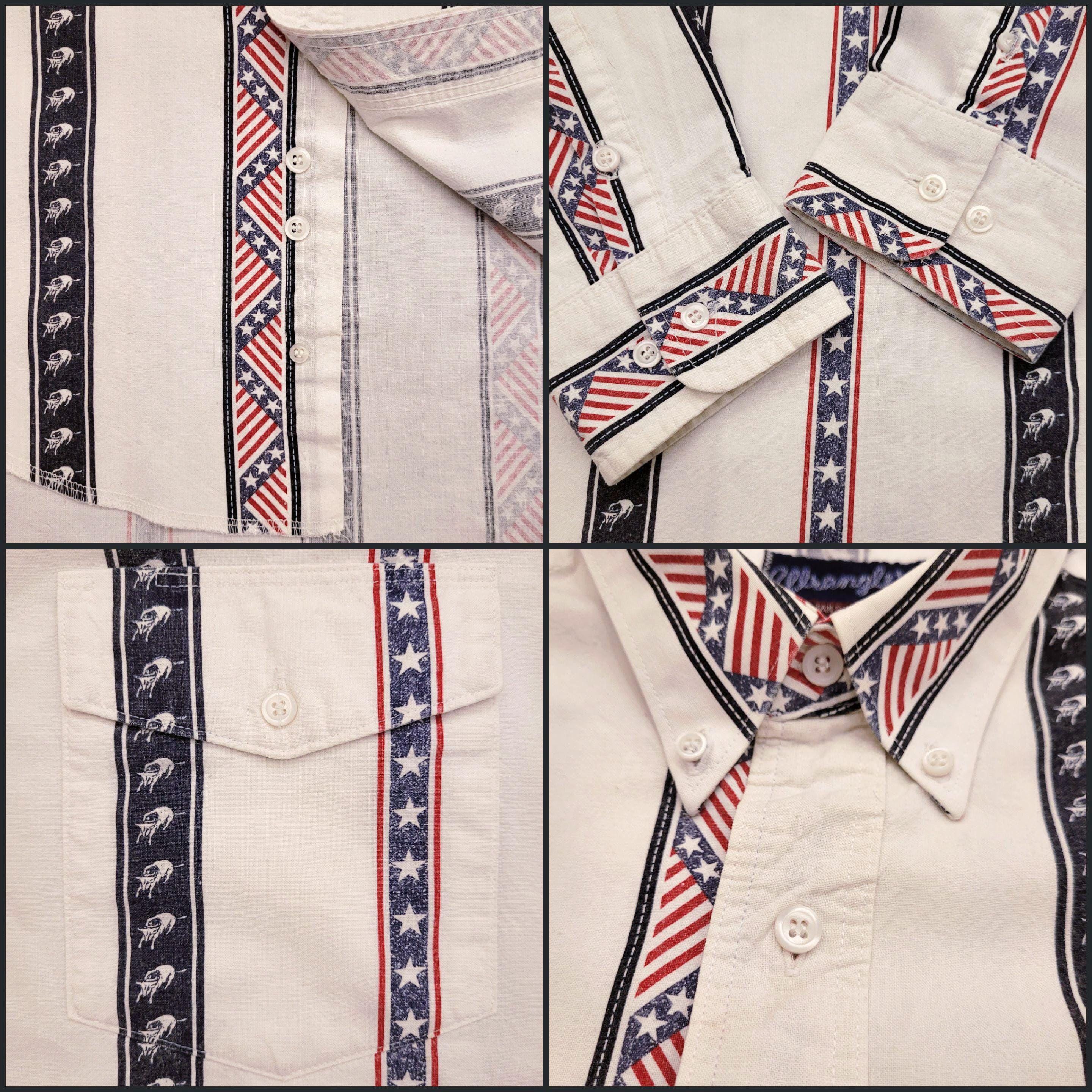 Chemise western rayée vintage des années 80, perle blanche