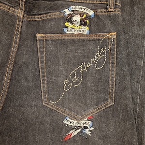 Vaqueros holgados Ed Hardy de la década de 2000, estilo vintage Y2K, talla 34 L 38