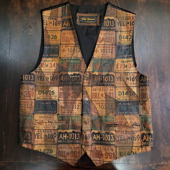 Vintage patchwork leather vest American states li… - image 1