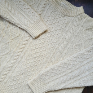 Vintage Aran Wool Fisherman Sweater 100% Wool Size L Irish Sweater