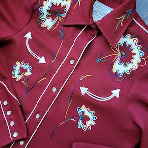 Vintage 60&#39;s 70&#39;s H Bar C California Ranchwear Embroidered Western Shirt Size XS/S Gabardine Shirt Women&#39;s