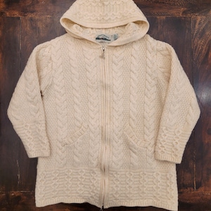 Vintage Aran Fisherman Hoodie Merino Wool Irish Sweater Size M