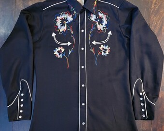 Vintage 70's H Bar C California Ranchwear embroidered western shirt