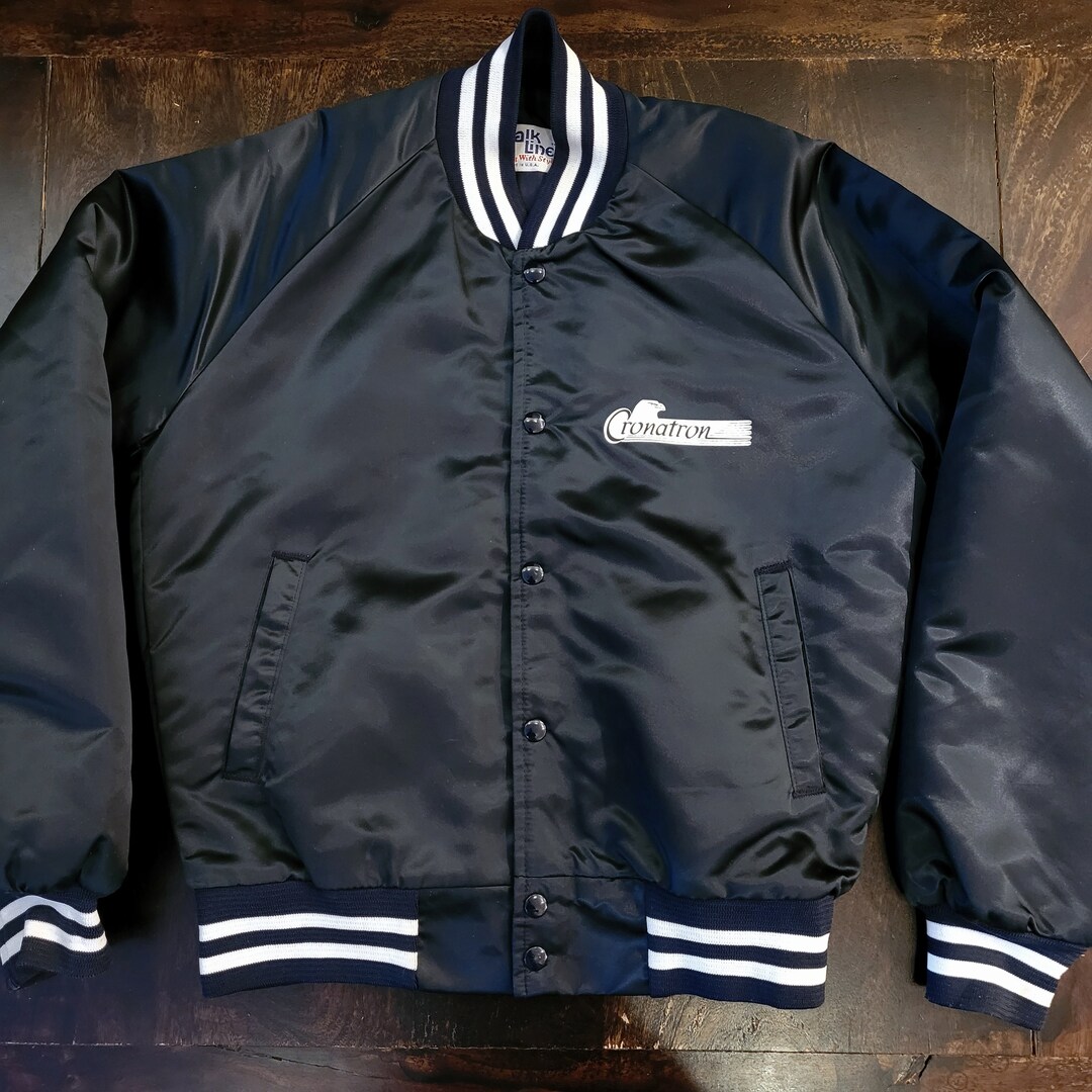 Vintage 80's Made in USA Chalk Line Bomber Satin Jacket - Etsy Vintage 80's Made in USA Chalk Line Bomber Satin Jacket - Etsy