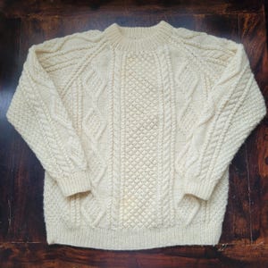 Vintage Aran Wool Fisherman Sweater 100% Wool Size M Irish Sweater