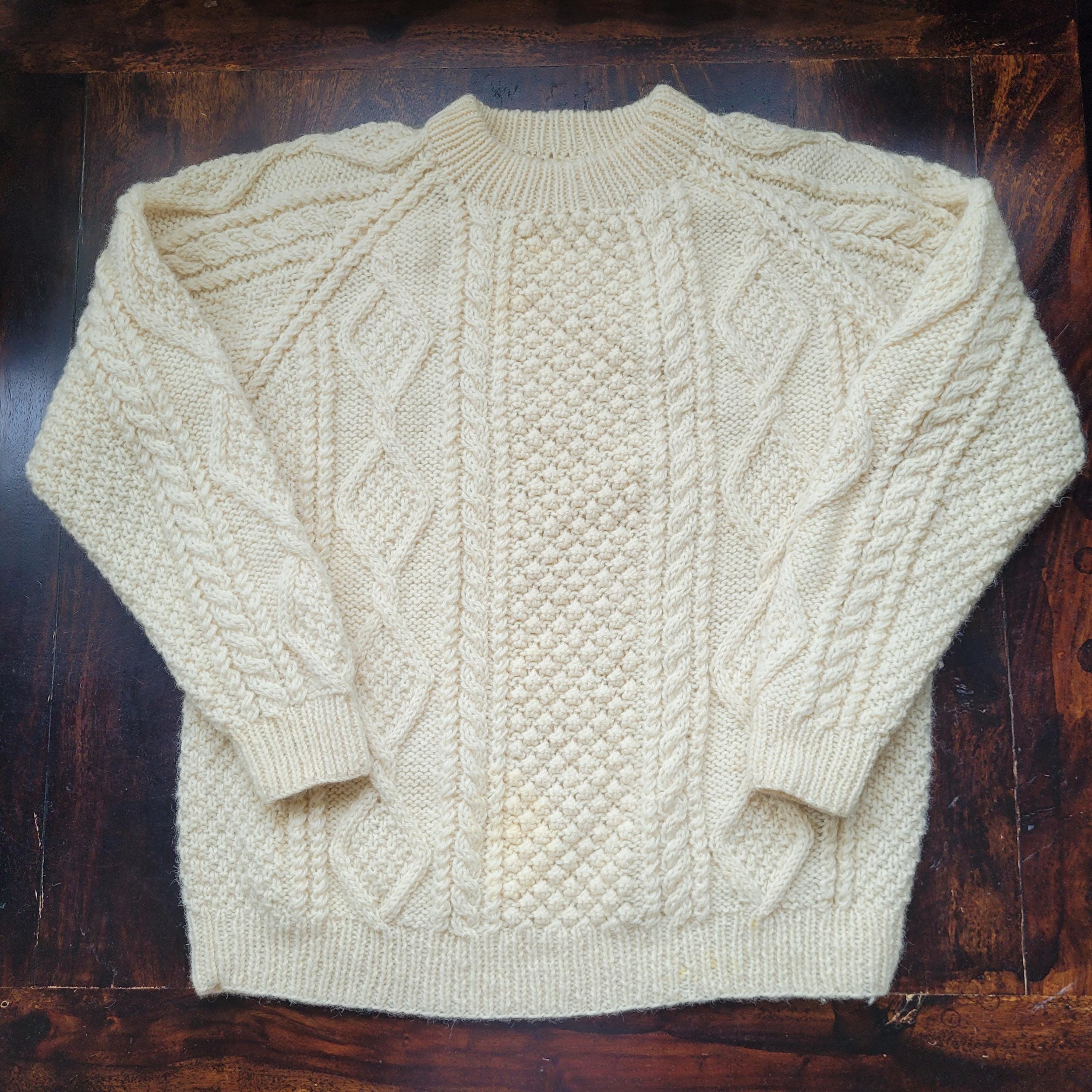 久遠　Fisherman collage knit/White Connery - Cable Knit Wool Pullover Sweater – Lost Horizons CA