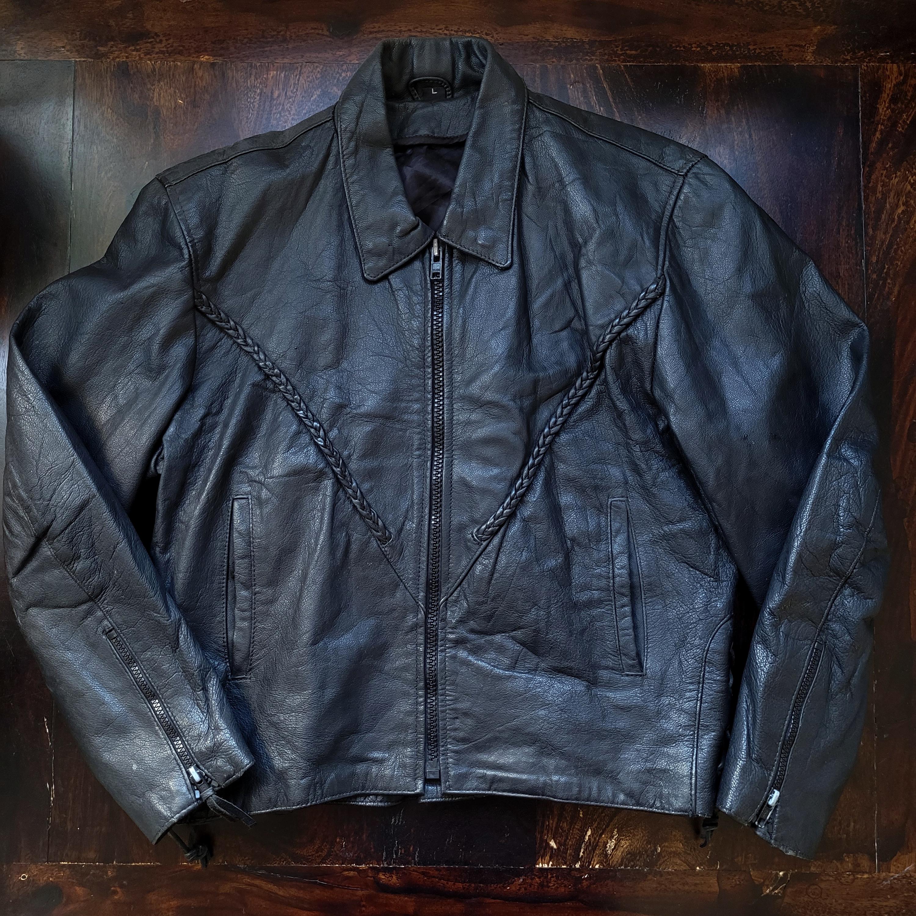 Vintage 80's Leather Jacket Braided Leather and Lace Women's L